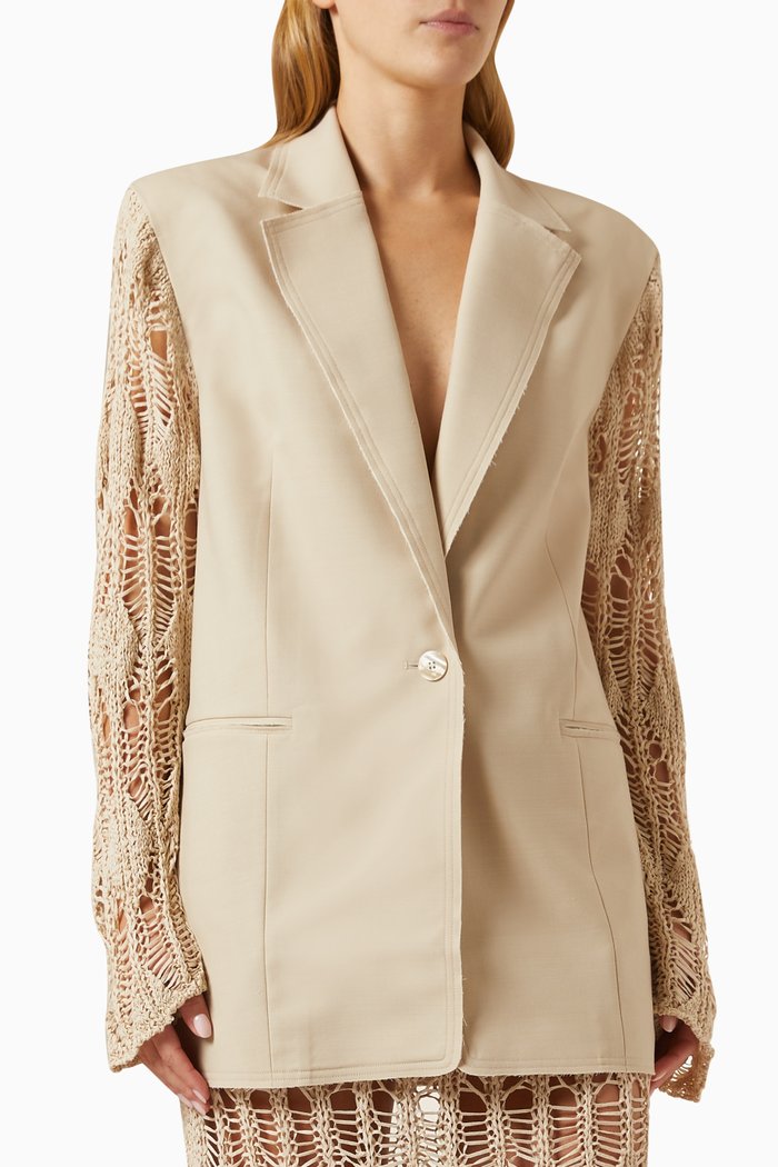 

Lyra Crochet-sleeve Blazer in Wool-blend, Neutral