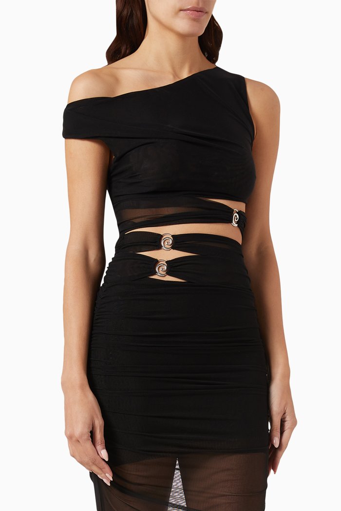 

Whorl Asym Crop Top in Nylon, Black