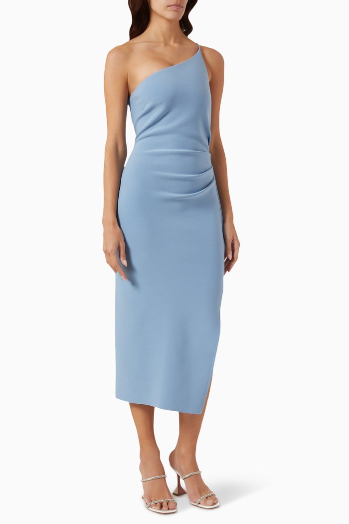 

Nala One-Shoulder Midi Dress in Crepe, Blue