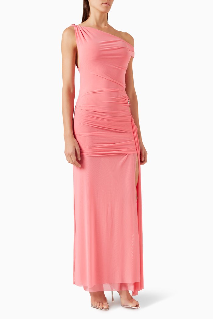 

Kailani Asymmetric Dress in Mesh, Pink