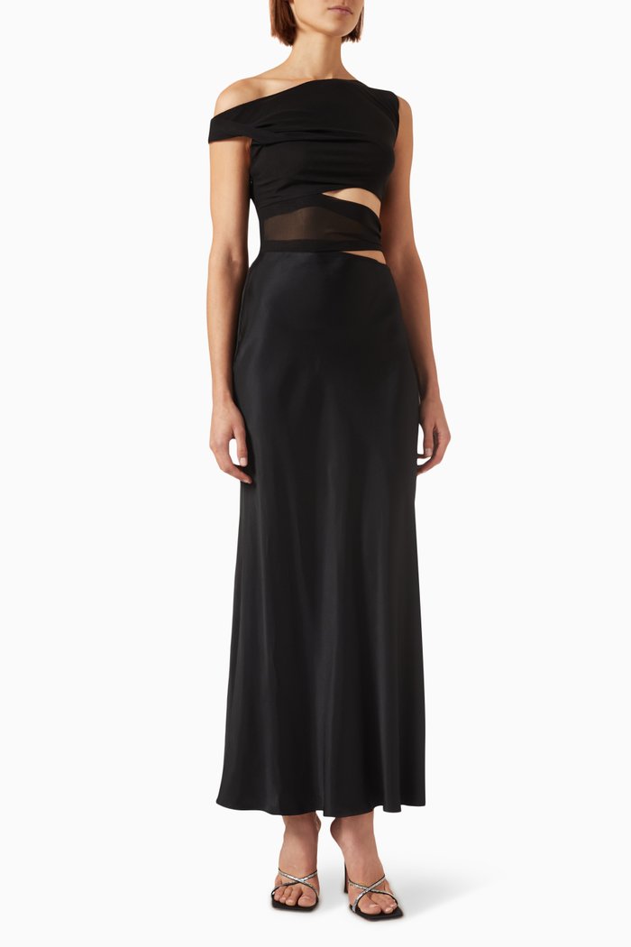 

Ophelia Cut-out Maxi Dress in Satin, Black