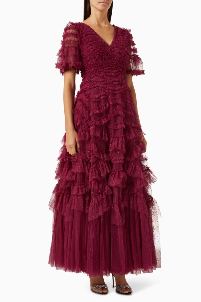 

Phoenix V-neck Maxi Dress in Tulle, Purple