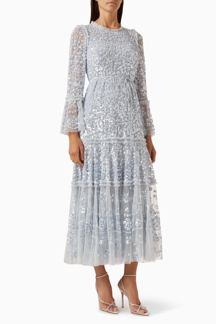 

Annie Sequin Tiered Gown in Tulle, Blue