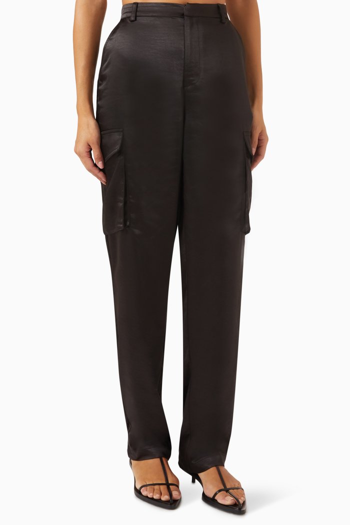 Cargo Pants in Washed Satin, Black