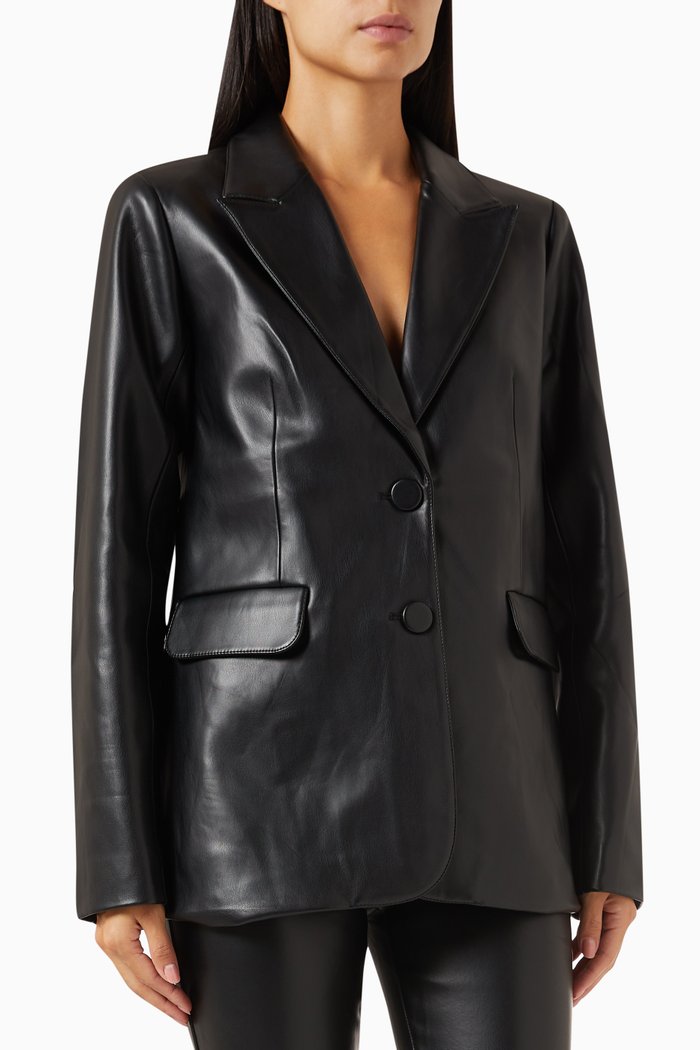 

Oversized Blazer in Faux Leather, Black