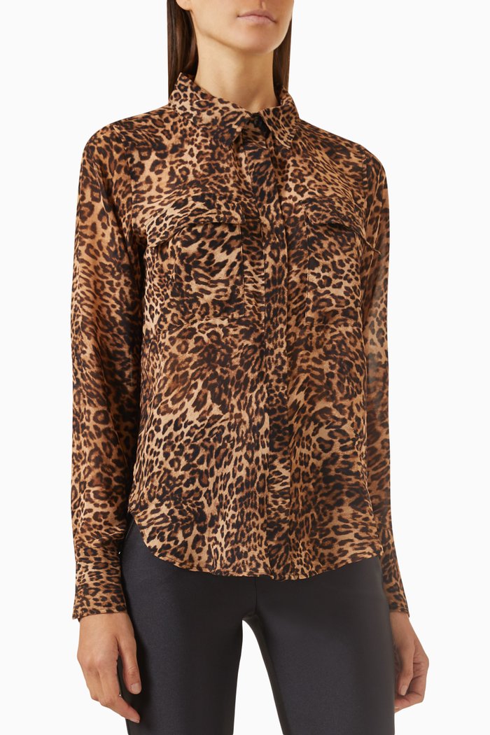 Leopard-print Shirt in Georgette, Brown
