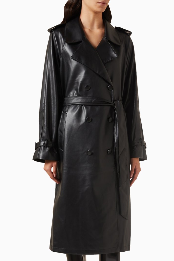 

Trench Coat in Faux Leather, Black