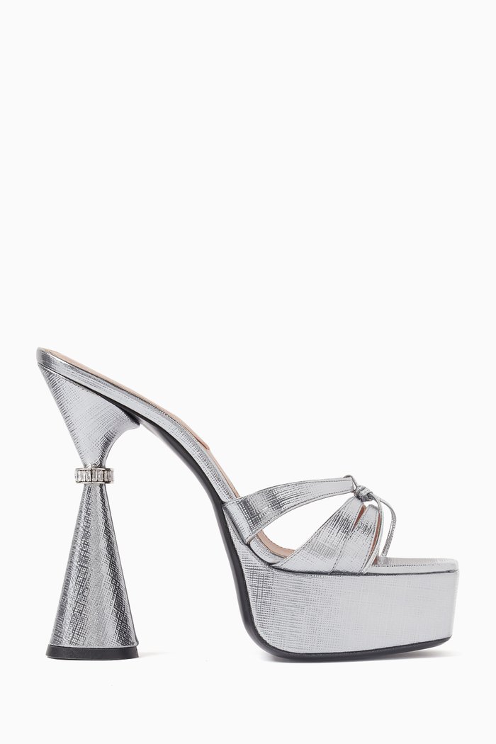 

Sienna 130 Platform Mule Sandals in Metallic Leather, Silver