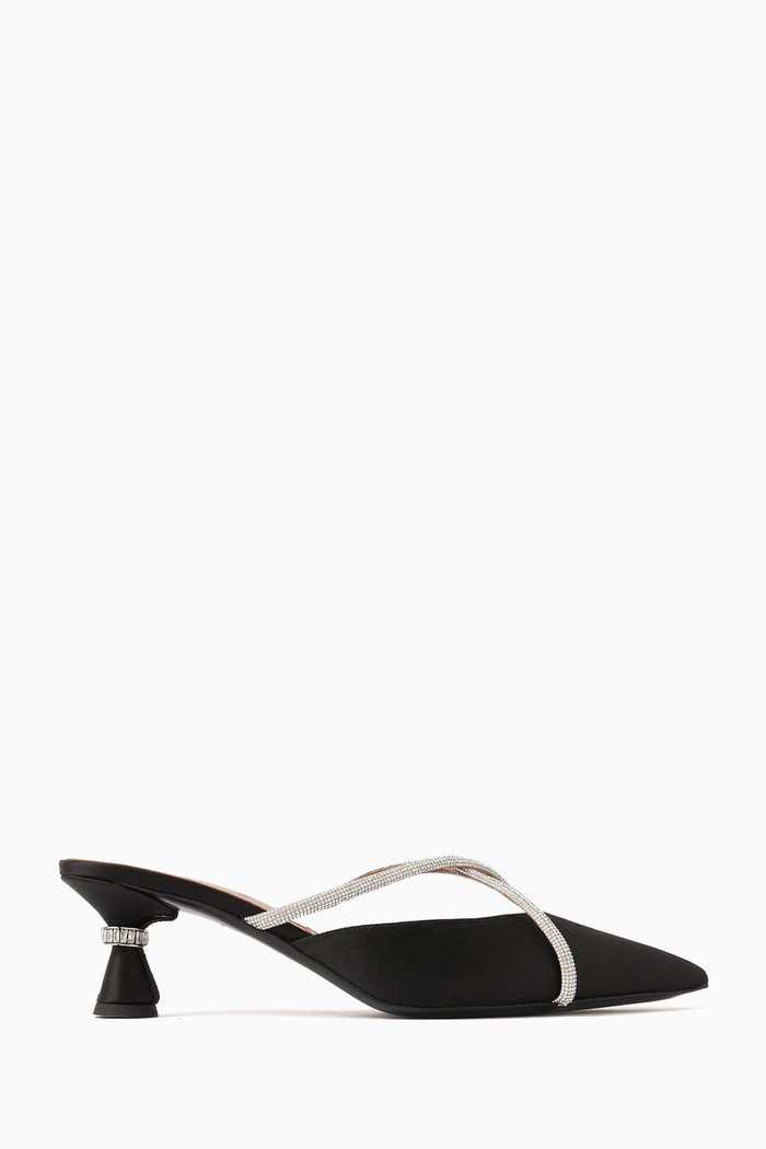 

Ella 55 Crystal Mules in Satin, Black