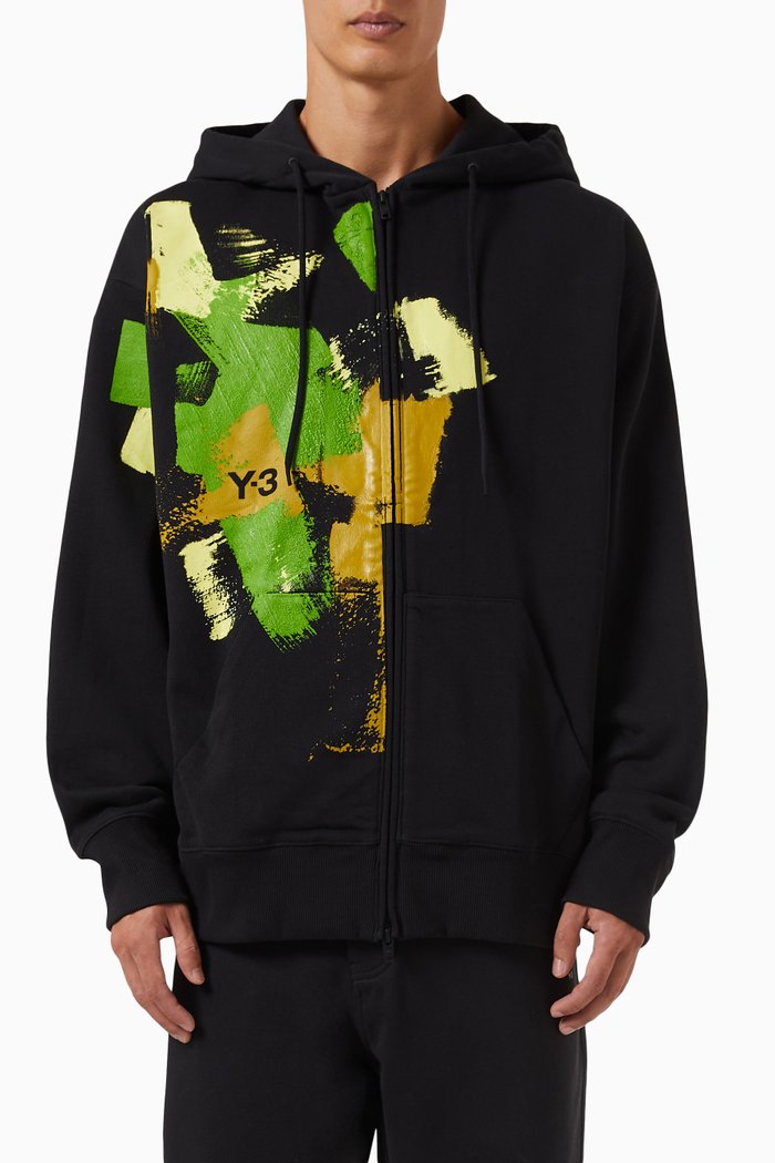 

Graphic-print Zip Hoodie in Organic Cotton, Black