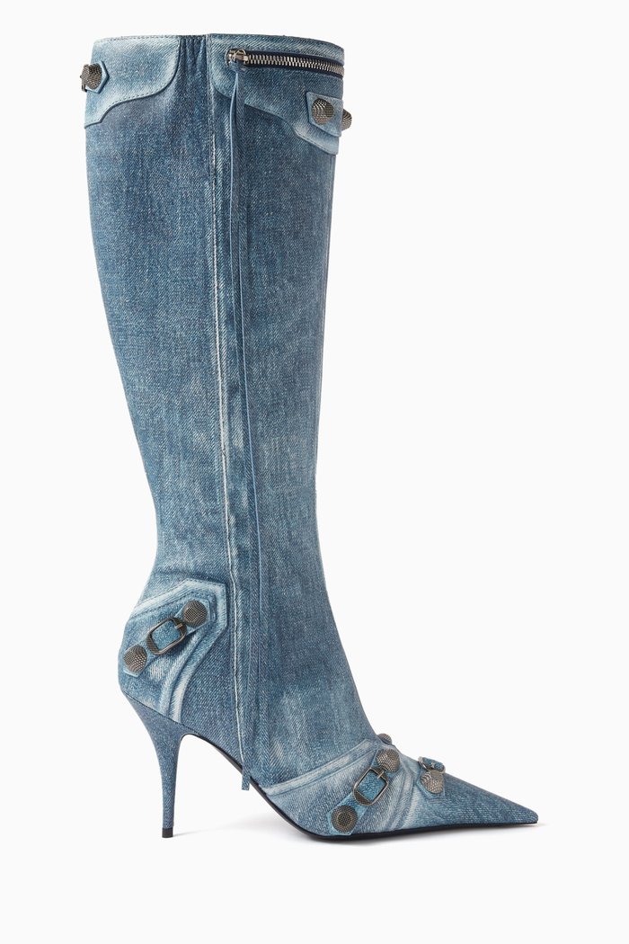 

Cagole 90 Boots in Denim-print Nappa Lambskin, Blue