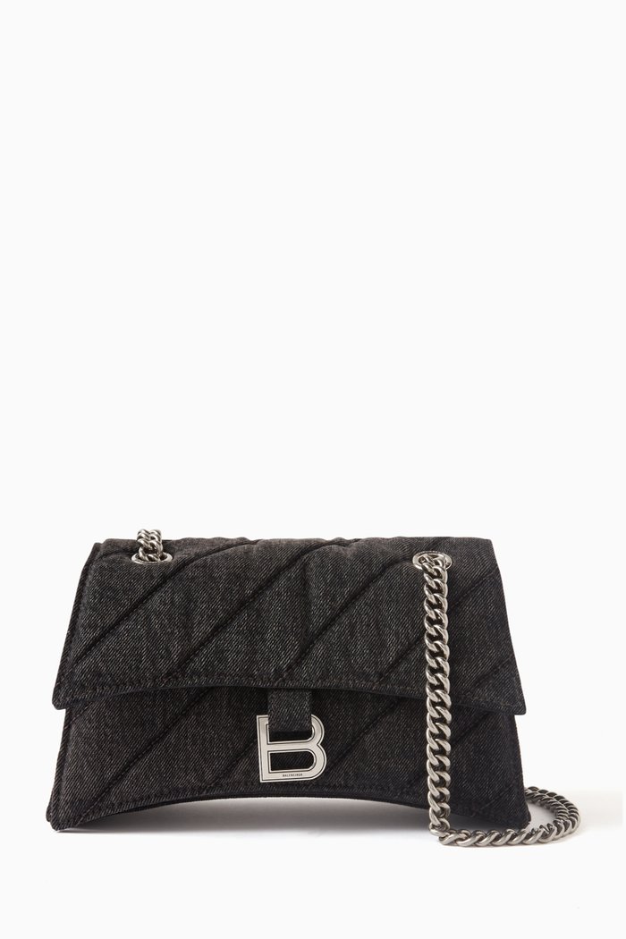 

Small Crush Shoulder Bag in Quilted Denim, Black