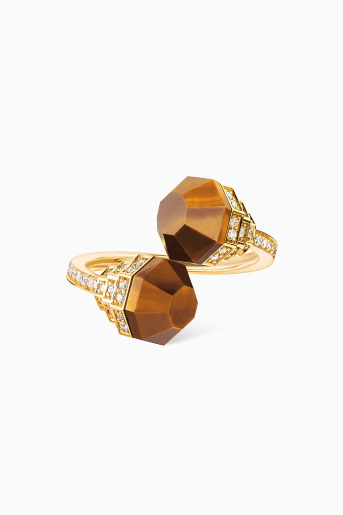 

Azm Turath Tiger Eye & Diamond Ring in 18kt Gold, Yellow