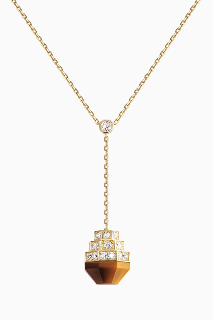 

Azm Turath Tiger Eye & Diamond Necklace in 18kt Gold, Yellow