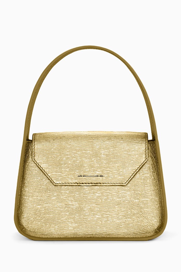 

Mini Feryel Top-handle Bag in Metallic Wrinkled Leather, Gold