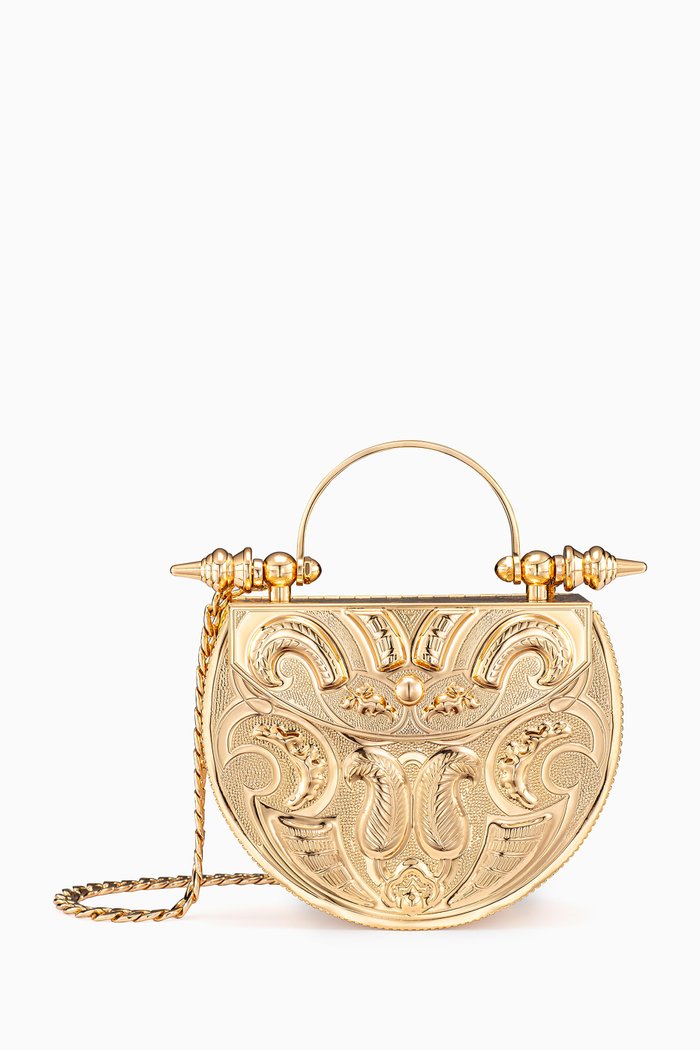 

Palmette Oval Minaudière in Brass, Gold