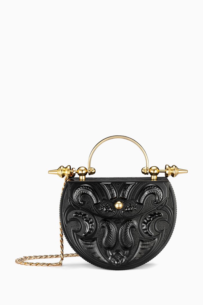 

Palmette Oval Minaudière in Brass, Black