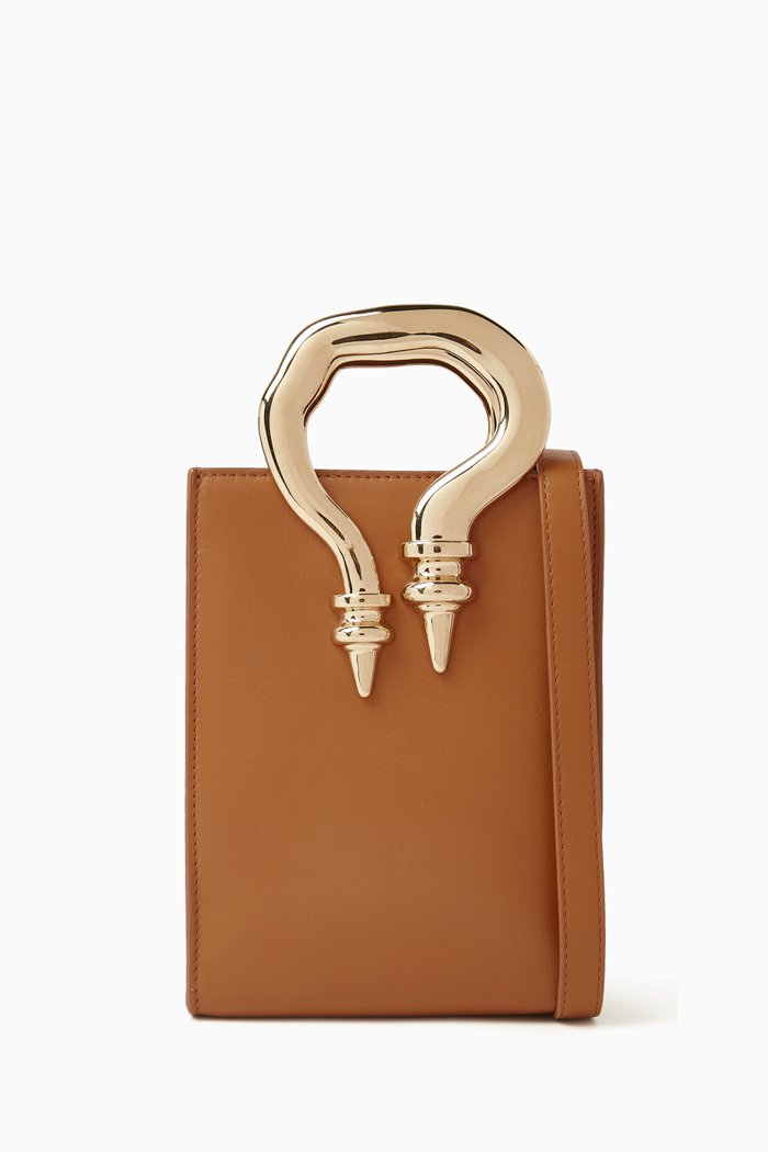 

Mini Shopper Bag in Leather, Brown