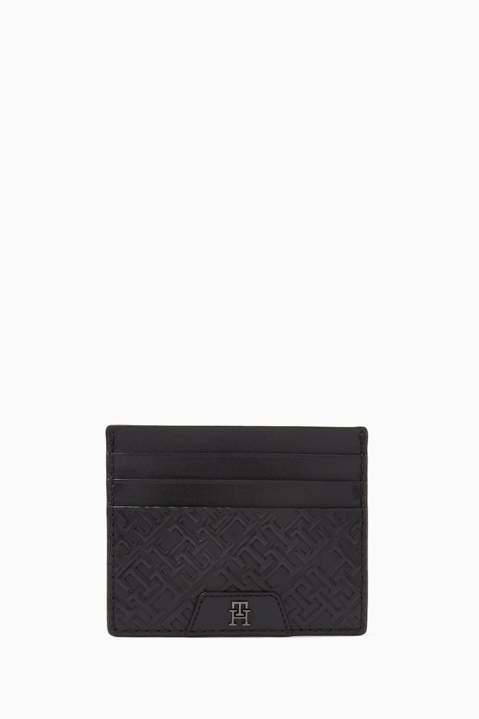 TH Monogram Cardholder in Leather, Black