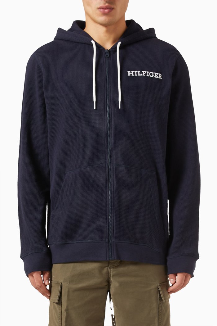

Monotype Zipped Hoodie in Cotton-fleece, Blue