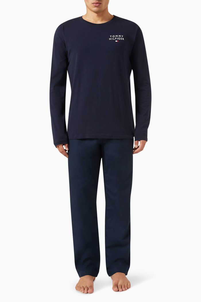 

Logo-embroidered Pyjama Set in Jersey, Blue