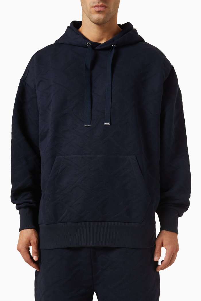 

Oversized TH Monogram-embossed Hoodie in Organic Cotton, Blue