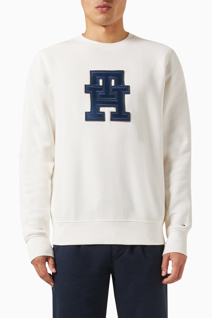

TH Monogram Appliqué Sweatshirt in Cotton-fleece, White
