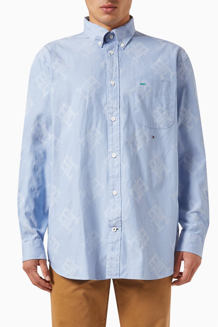 

Monogram Oxford Shirt in Cotton-poplin, Blue