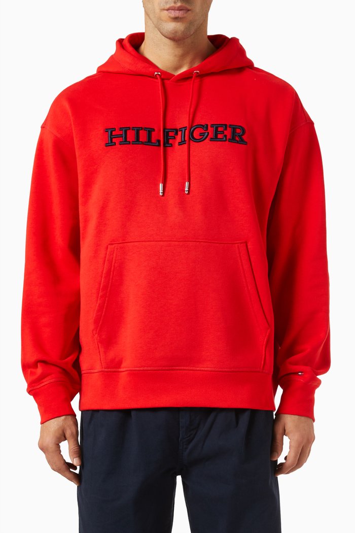 

Monotype Embroidered Hoodie in Cotton-fleece, Red