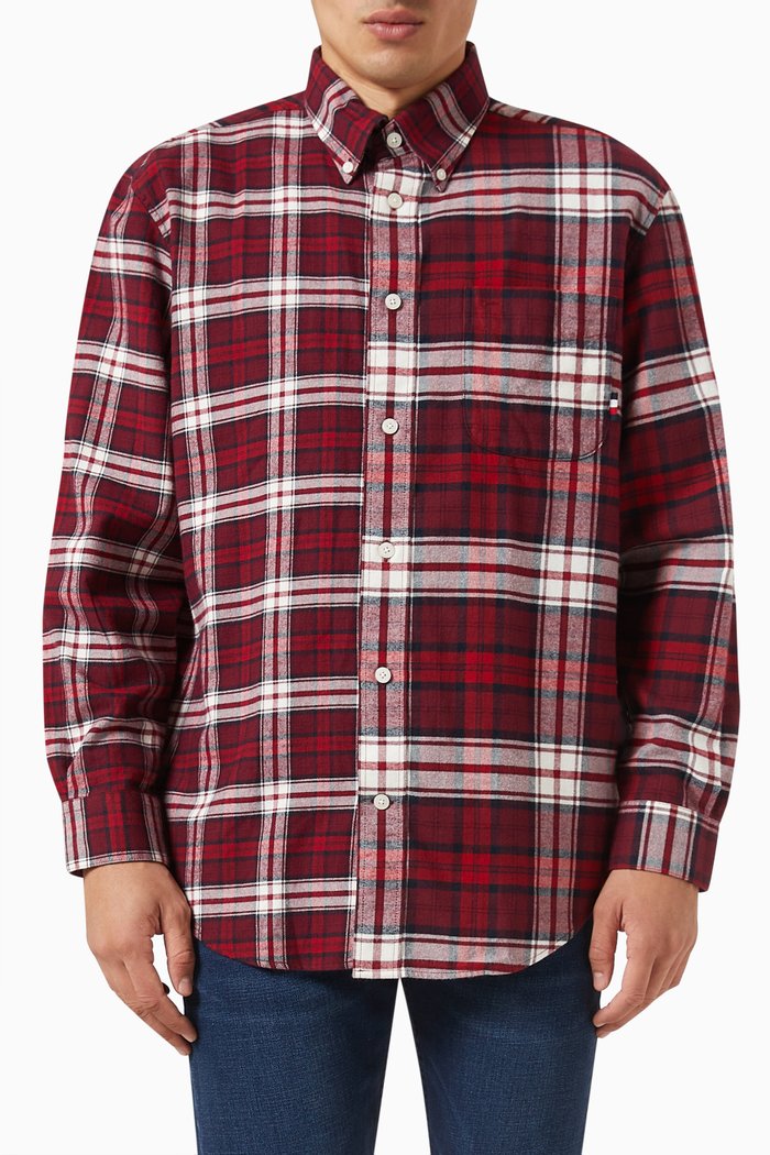 

Tommy Tartan Blocked Shirt in Cotton, Red