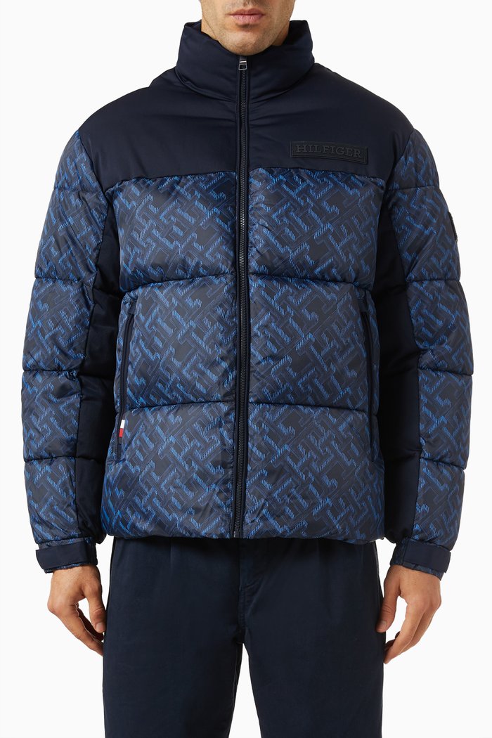 

New York Monogram Puffer Jacket in Padded Recycled Nylon, Blue