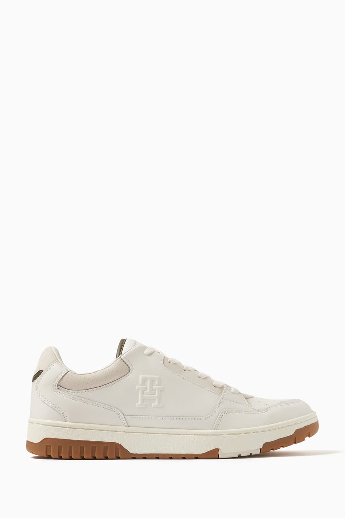 

TH Monogram Basketball Sneakers in Leather, White
