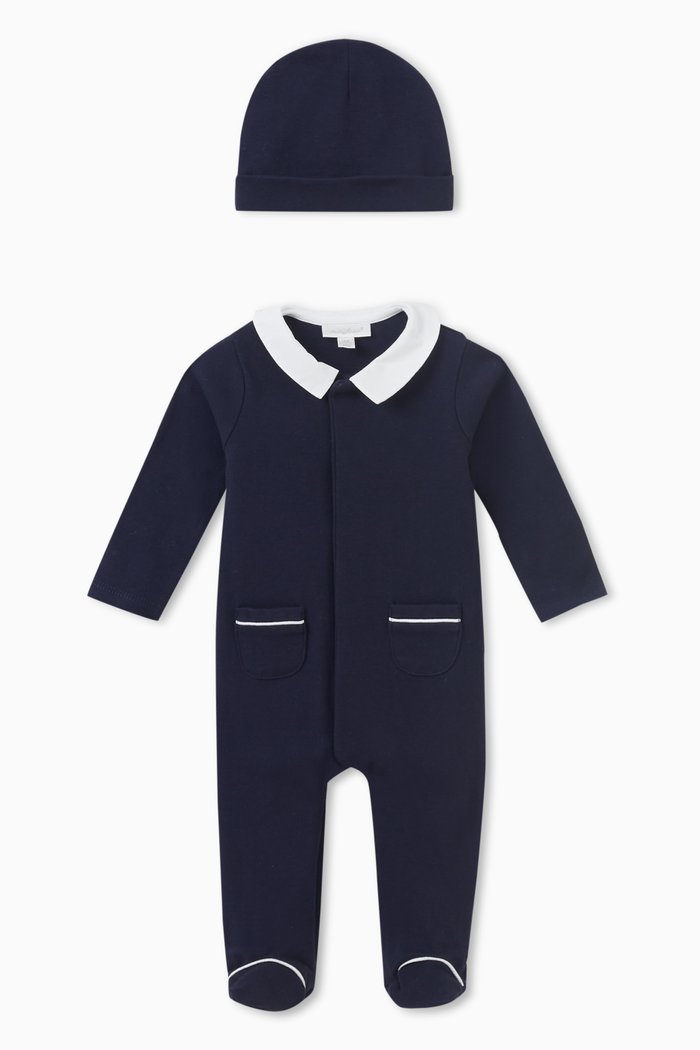 

Contrast-trim Sleepsuit Set in Cotton, Blue