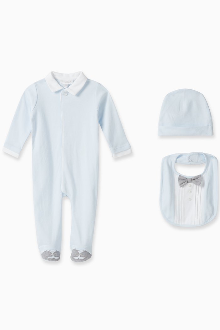 

Bow-detail Sleepsuit Set in Cotton, Blue