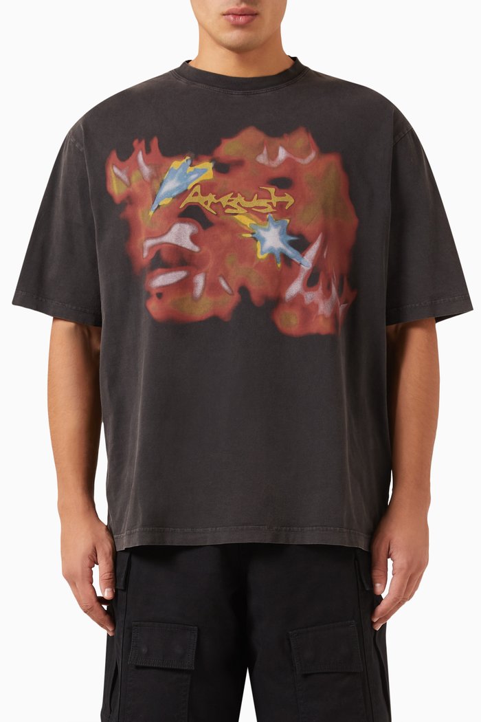 

Graphic Logo-print T-shirt in Cotton, Brown
