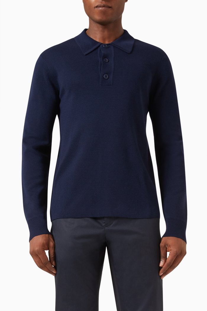 Polo Neck Sweater in Wool-blend, Blue