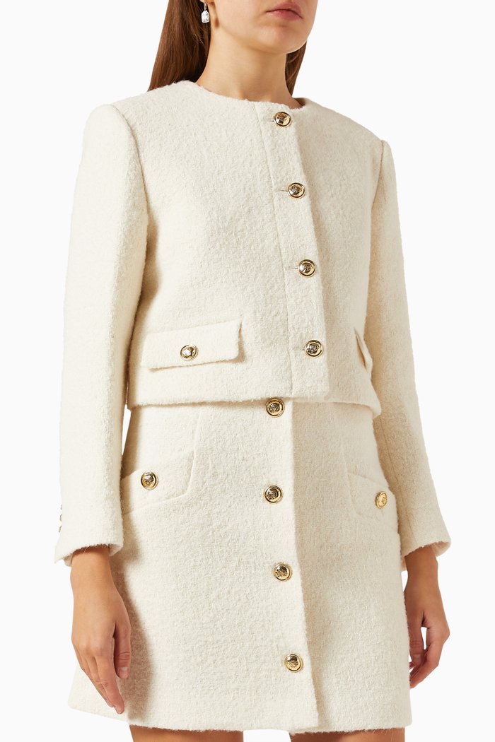 

Cropped Jacket in Bouclé Wool, White