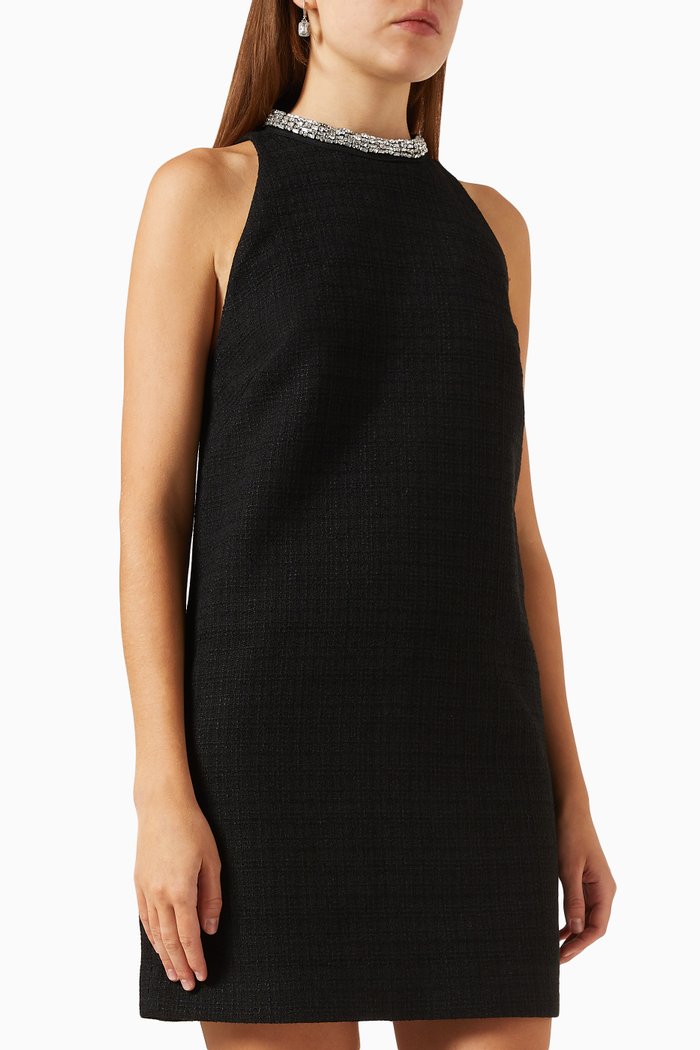 

Embellished-collar Mini Dress in Tweed, Black