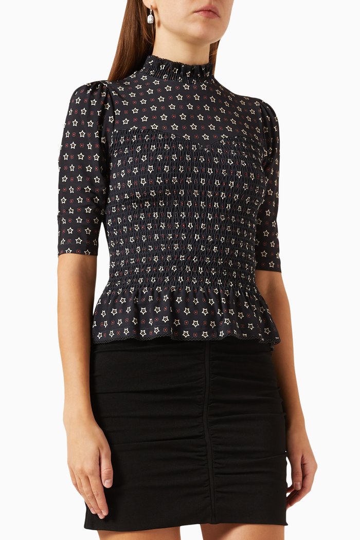 

Smocked Starry Top in Stretch-viscose, Black