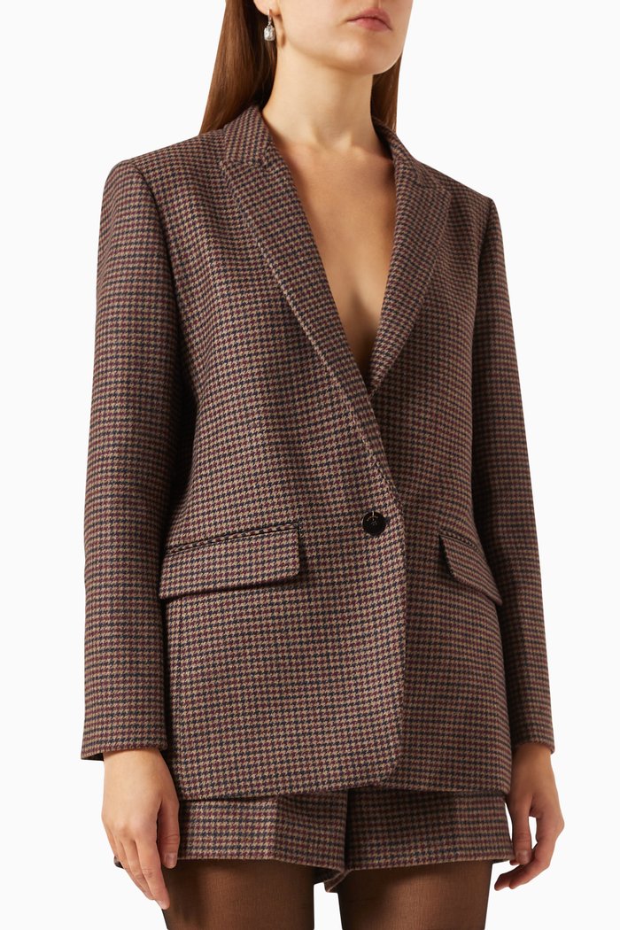 Houndstooth Suit Jacket in Wool-blend, Brown
