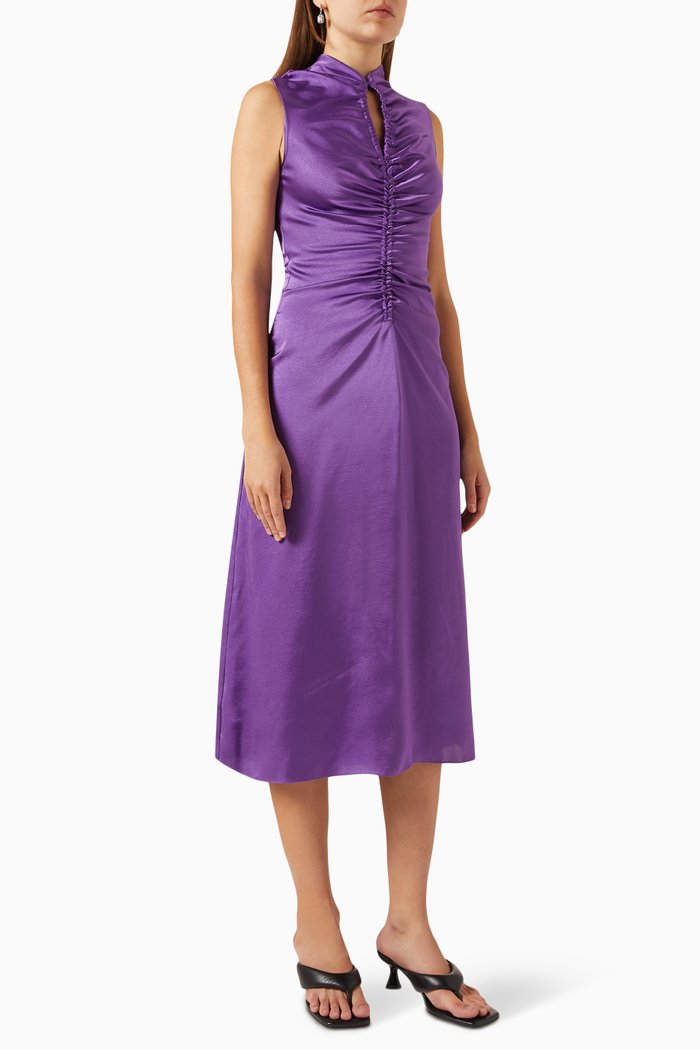 

Ruched Maxi Dress in Satin, Purple