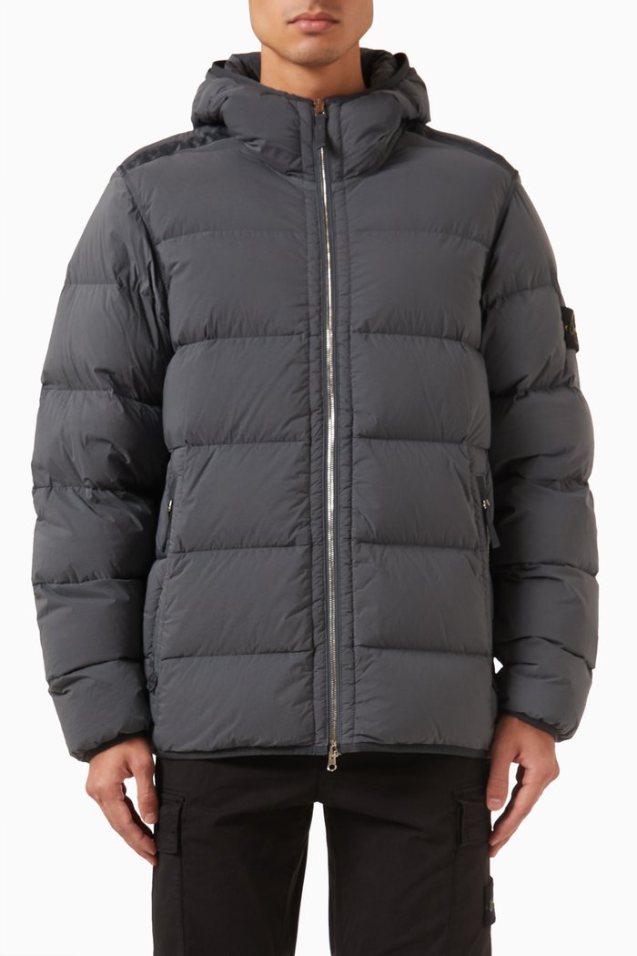 

Hooded Down-filled Jacket in Stretch-nylon, Grey
