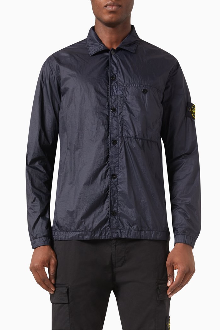 Logo Buttoned Jacket in Econyl®, Blue