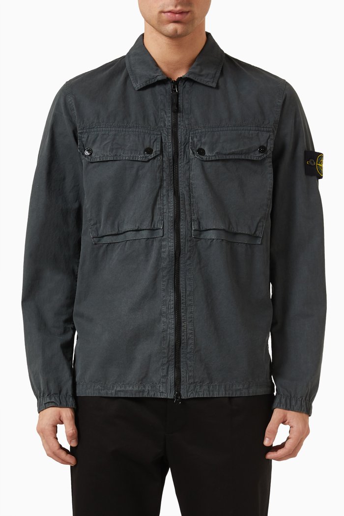 

Overshirt in Brushed Organic-cotton Canvas, Grey