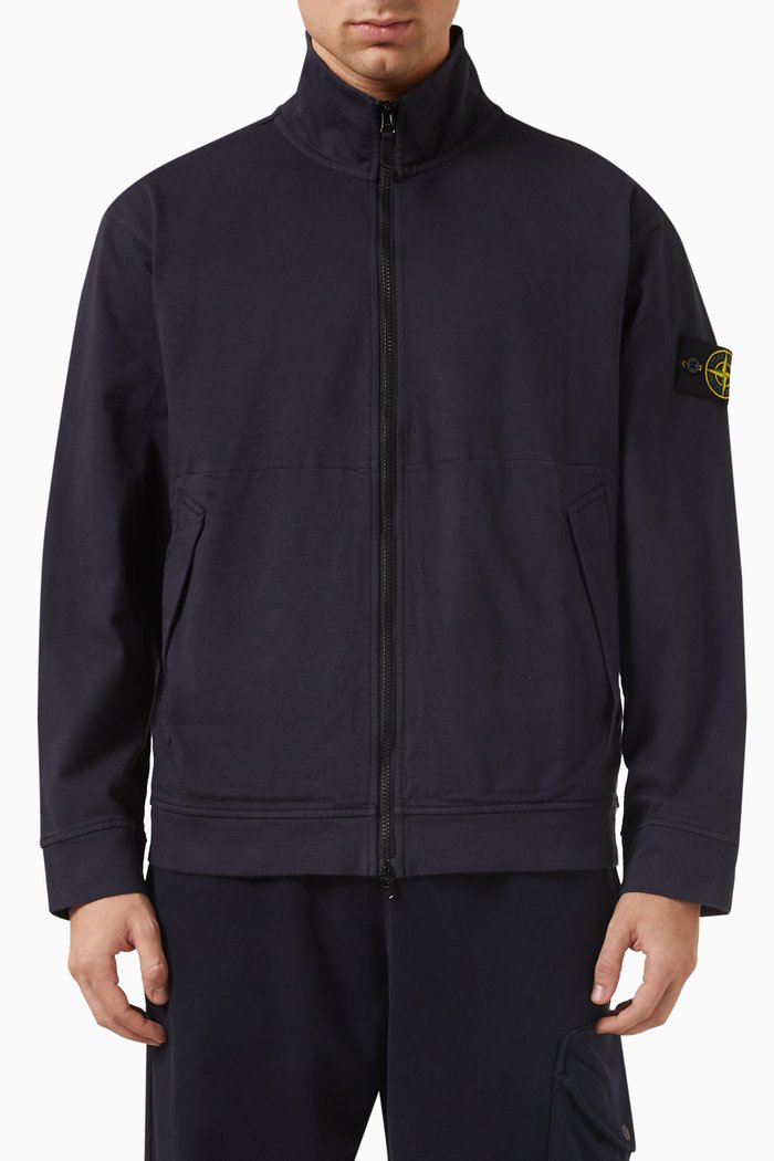Zip-up Sweatshirt in Brushed Cotton-fleece, Blue