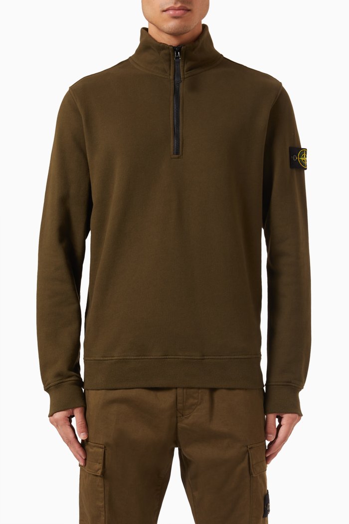 

Half-zip Sweatshirt in Brushed Cotton-fleece, Green