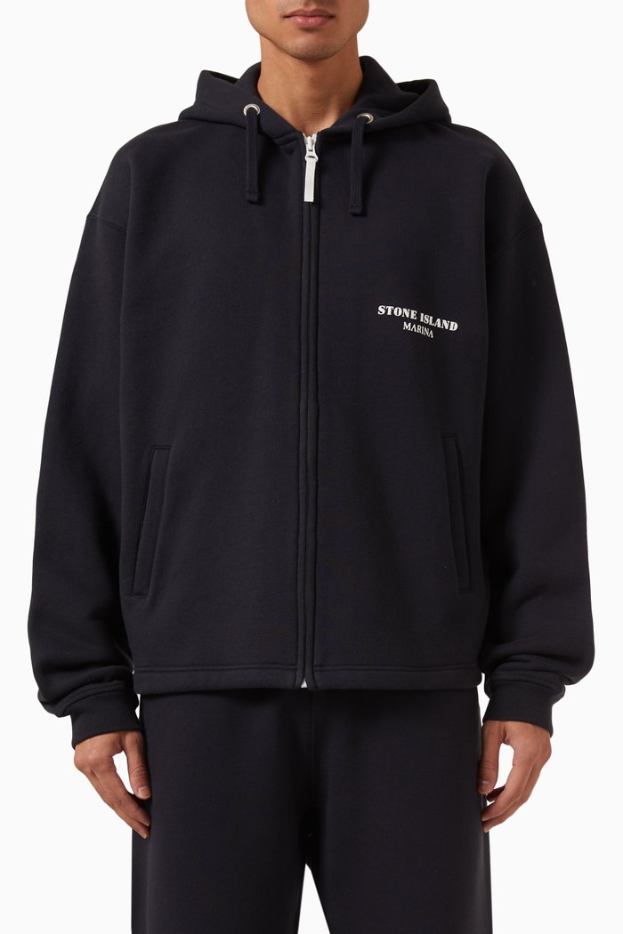 

Logo-print Zip Hoodie in Cotton-fleece, Blue
