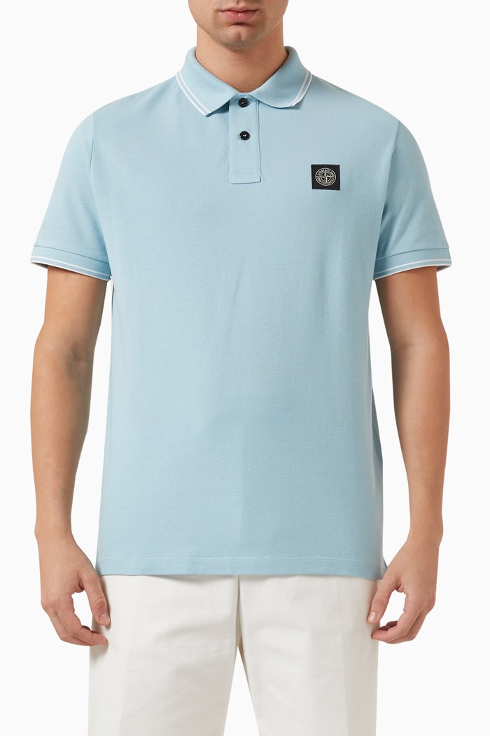 

Logo-patch Polo Shirt in Stretch Cotton-piqué, Blue