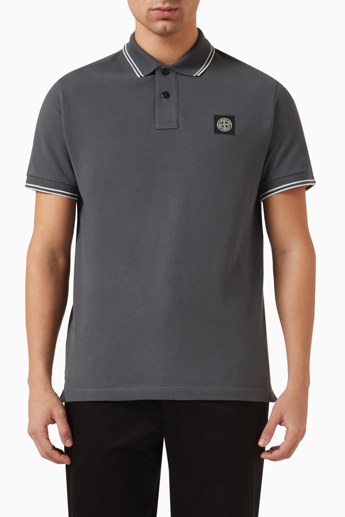 

Logo-patch Polo Shirt in Stretch Cotton-piqué, Grey