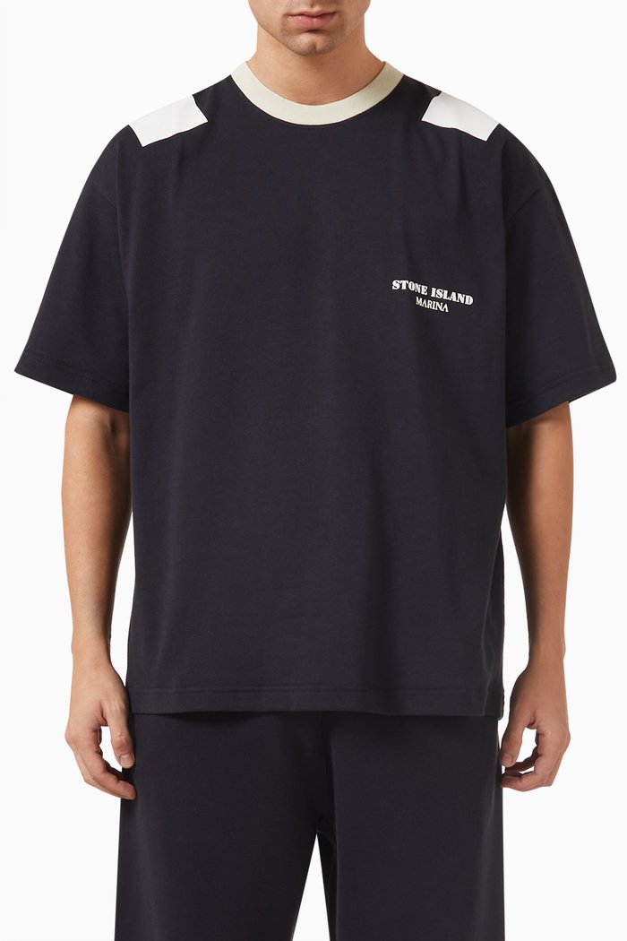 

Logo Marina T-shirt in Cotton Jersey, Blue